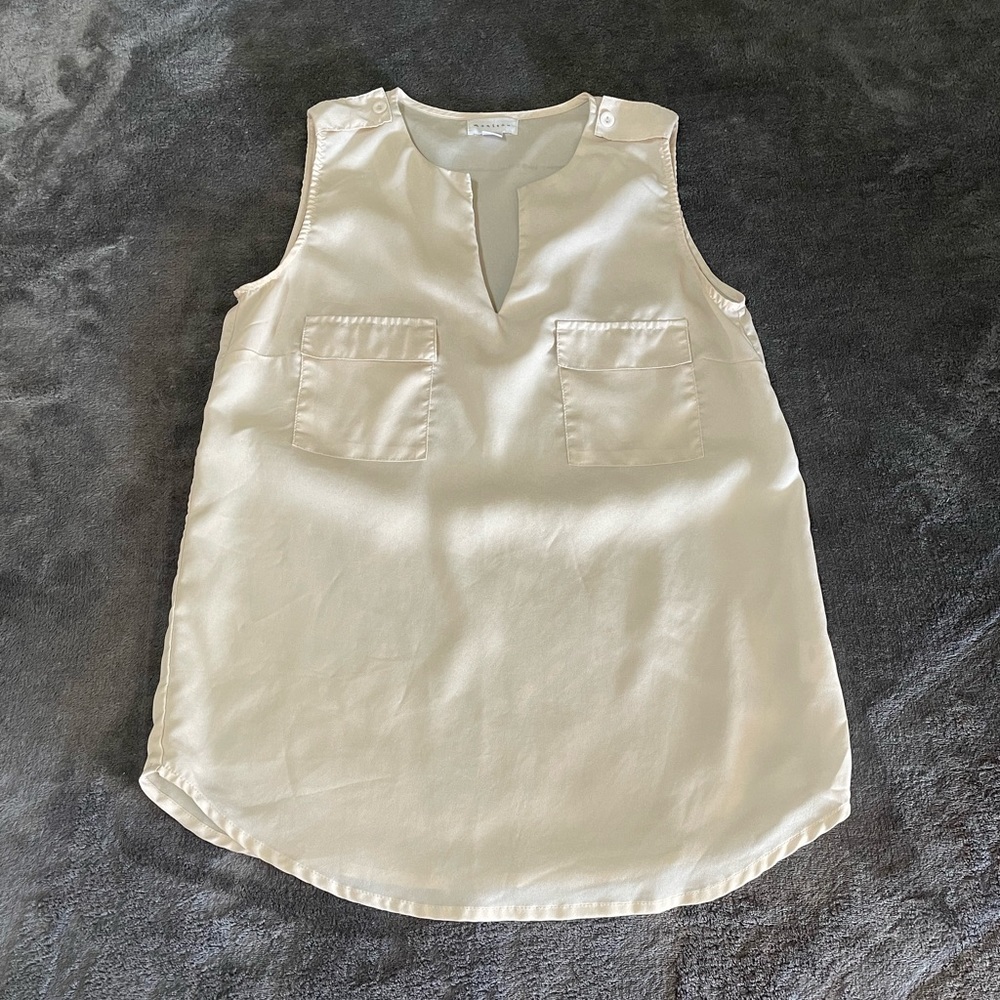 Womens Cream Blouse Sleeveless Top